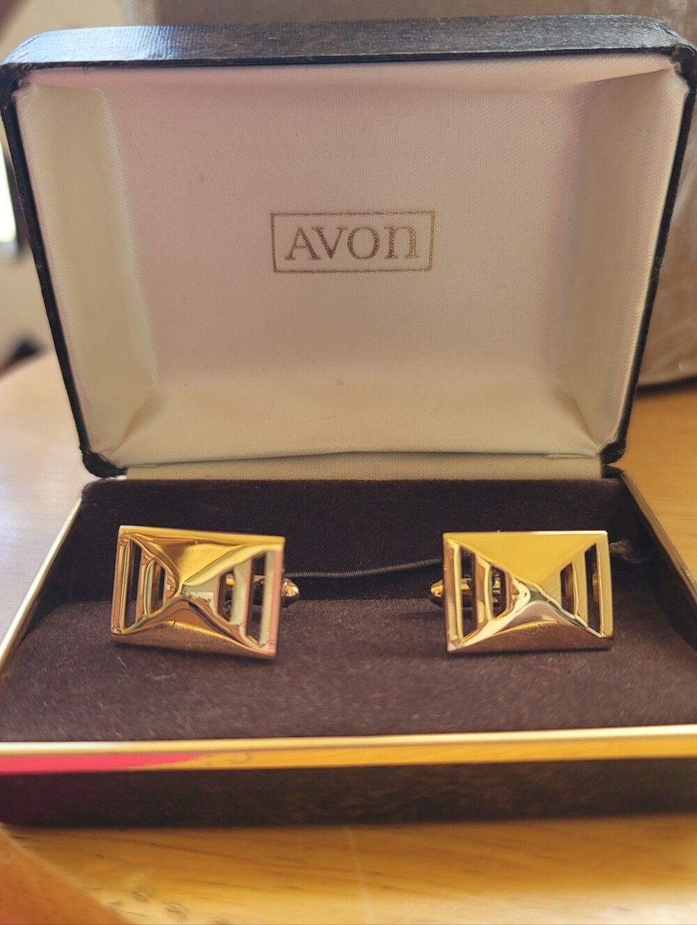 Vintage Avon "Citation" Geometric Gold Tone Cuff Links In Original Box